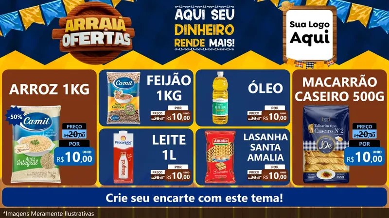 Modelo de TV para TV Horizontal com o tema Arraiá de Ofertas - Junina para Supermercado