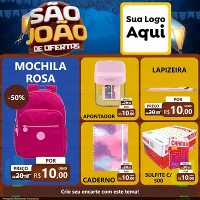 Modelo de Rede Social para Feed Facebook com o tema São João Ofertas Imbatíveis! - Junina para Papelaria