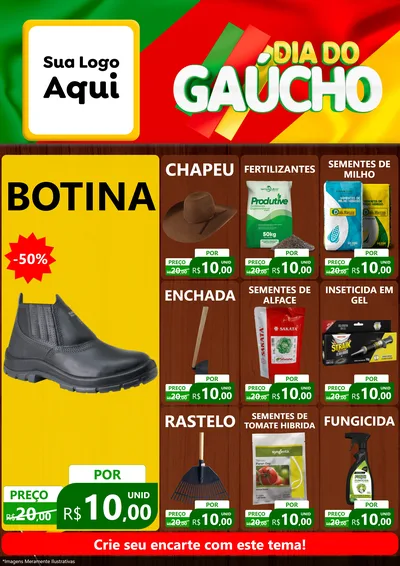 Modelo de Encarte para Encarte A4 Vertical com o tema Dia do Gaúcho para Agropecuária