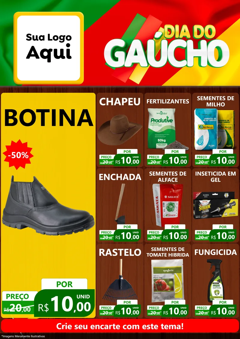 Modelo de Encarte para Encarte A4 Vertical com o tema Dia do Gaúcho para Agropecuária