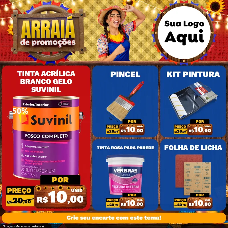 Modelo de Rede Social para Feed Facebook com o tema Arraiá de Promoções para Tintas e Ferramentas