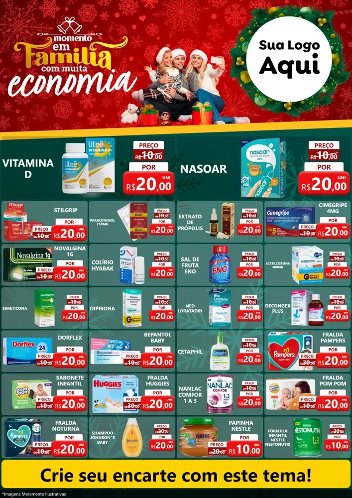 Modelo de Encarte para Encarte A4 Vertical com o tema Momento em Família (Natal) para Farmácia