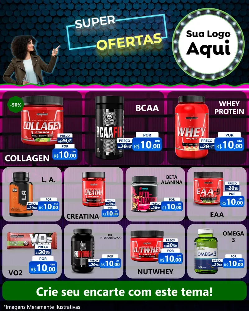 Modelo de Rede Social para Feed Instagram com o tema Super Ofertas para Suplementos alimentares