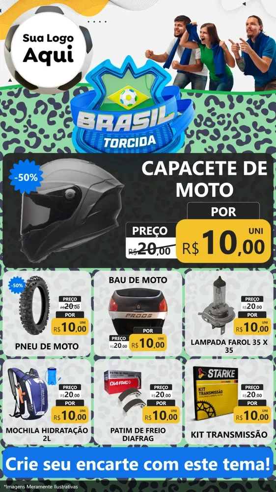 Modelo de Rede Social para Stories com o tema Brasil Torcida - Copa para Moto peças