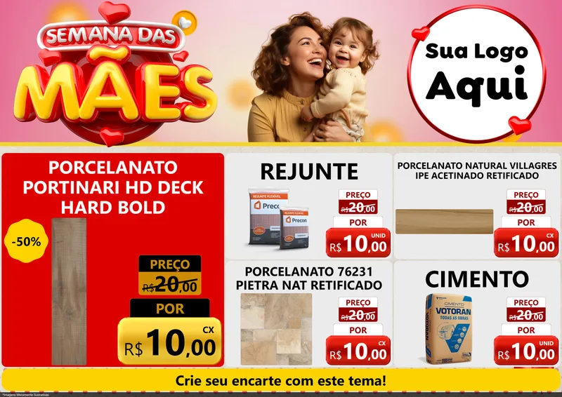 Modelo de Encarte para Encarte A4 Horizontal com o tema Semana das Mães para Pisos e revestimentos