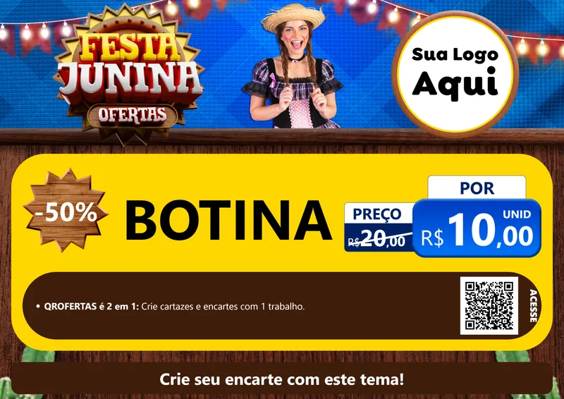 Modelo de Cartaz para Cartaz A4 Horizontal com o tema Festa Junina Ofertas para Agropecuária