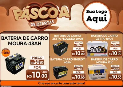 Modelo de Encarte para Encarte A4 Horizontal com o tema Páscoa de Ofertas para Baterias Elétricas