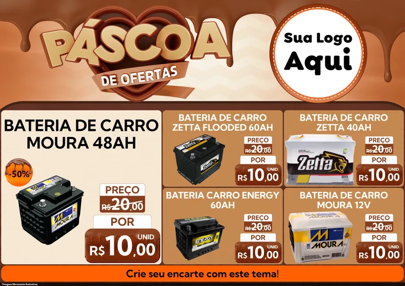 Modelo de Encarte para Encarte A4 Horizontal com o tema Páscoa de Ofertas para Baterias Elétricas