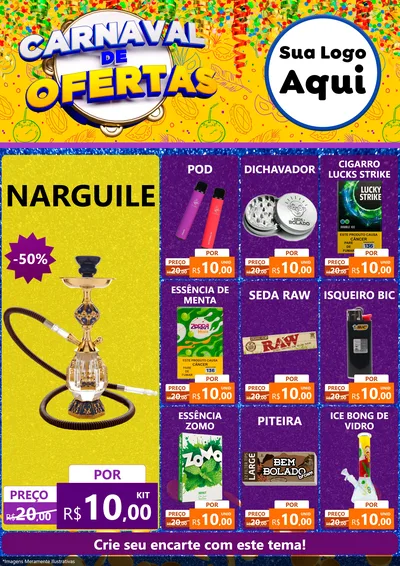 Modelo de Encarte para Encarte A4 Vertical com o tema Carnaval de Ofertas para Tabacaria