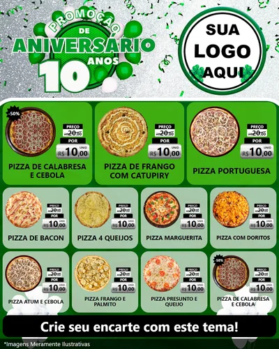 Modelo de Rede Social para Feed Instagram com o tema Promoção de Aniversário - 10 Anos para Pizzaria