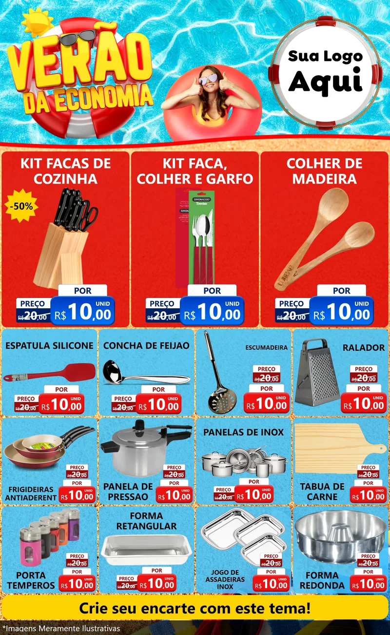 Modelo de Encarte para Encarte Grande com o tema Verão da Economia para Utilidades Domésticas