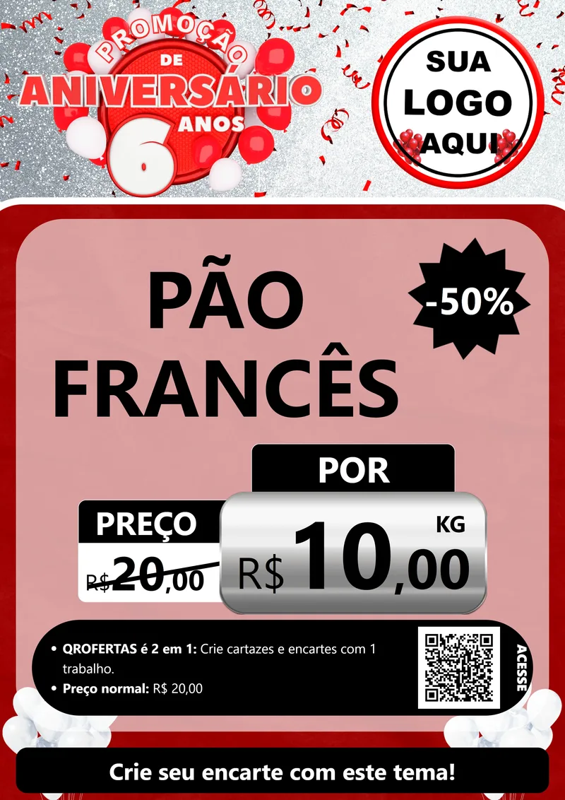 Modelo de Cartaz para Cartaz A4 Vertical com o tema Promoção de Aniversário - 6 Anos para Padaria
