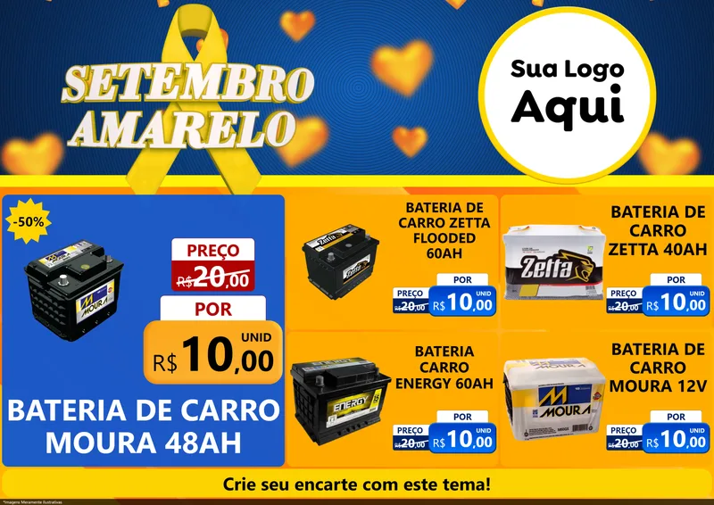Modelo de Encarte para Encarte A4 Horizontal com o tema Setembro Amarelo para Baterias Elétricas