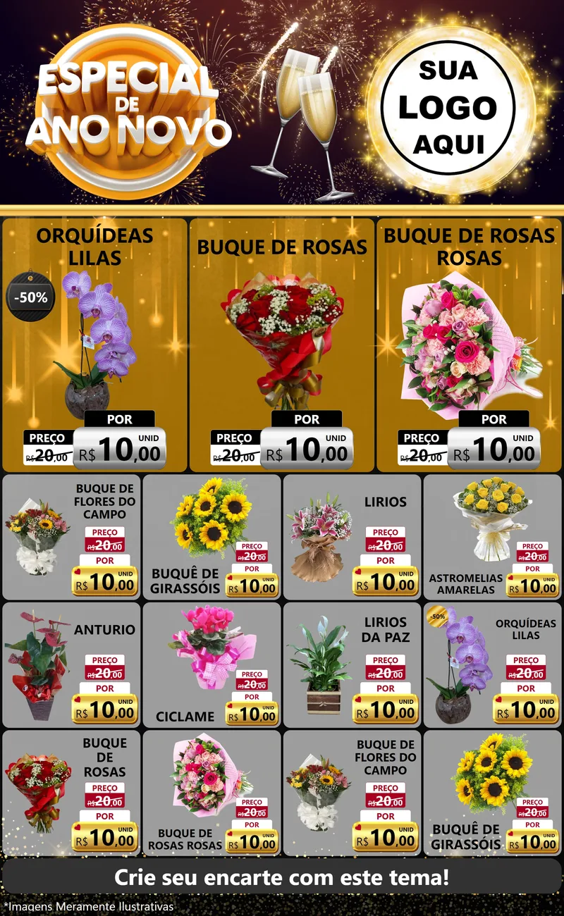 Modelo de Encarte para Encarte Grande com o tema Especial de Ano Novo para Floricultura e jardim
