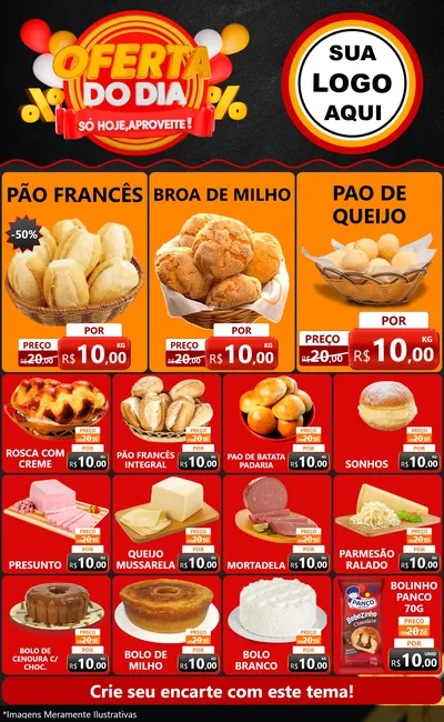 Modelo de Encarte para Encarte Grande com o tema Oferta do Dia - Só hoje, Aproveite! para Padaria