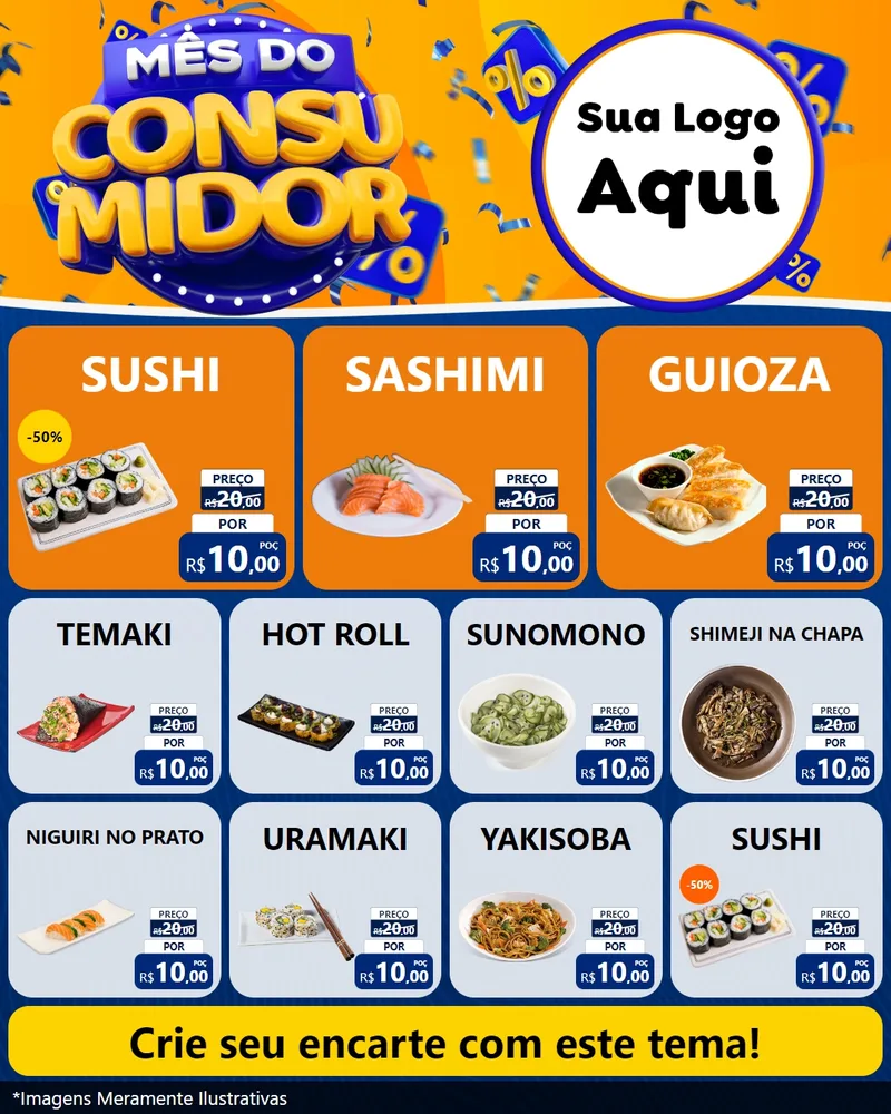 Modelo de Rede Social para Feed Instagram com o tema Mês do Consumidor para Comida japonesa