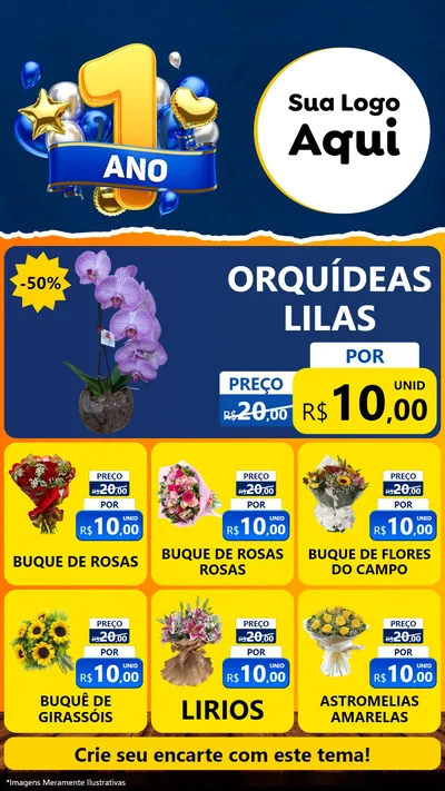 Modelo de Rede Social para Stories com o tema Um Ano de Aniversário para Floricultura e jardim