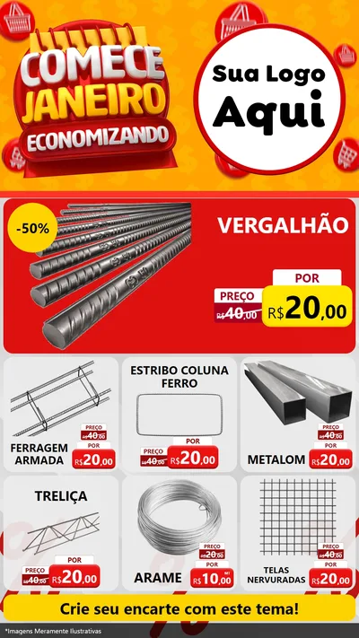 Modelo de Rede Social para Stories com o tema Comece Janeiro Economizando para Ferragens