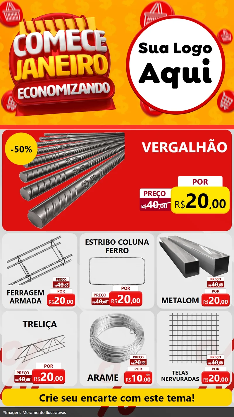 Modelo de Rede Social para Stories com o tema Comece Janeiro Economizando para Ferragens