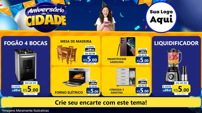 Modelo de TV para TV Horizontal com o tema Aniversário da Cidade para Móveis e Eletro