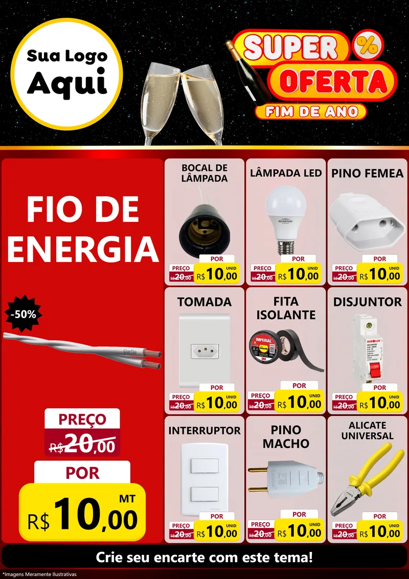 Modelo de Encarte para Encarte A4 Vertical com o tema Super Oferta Fim de Ano para Materiais Elétricos