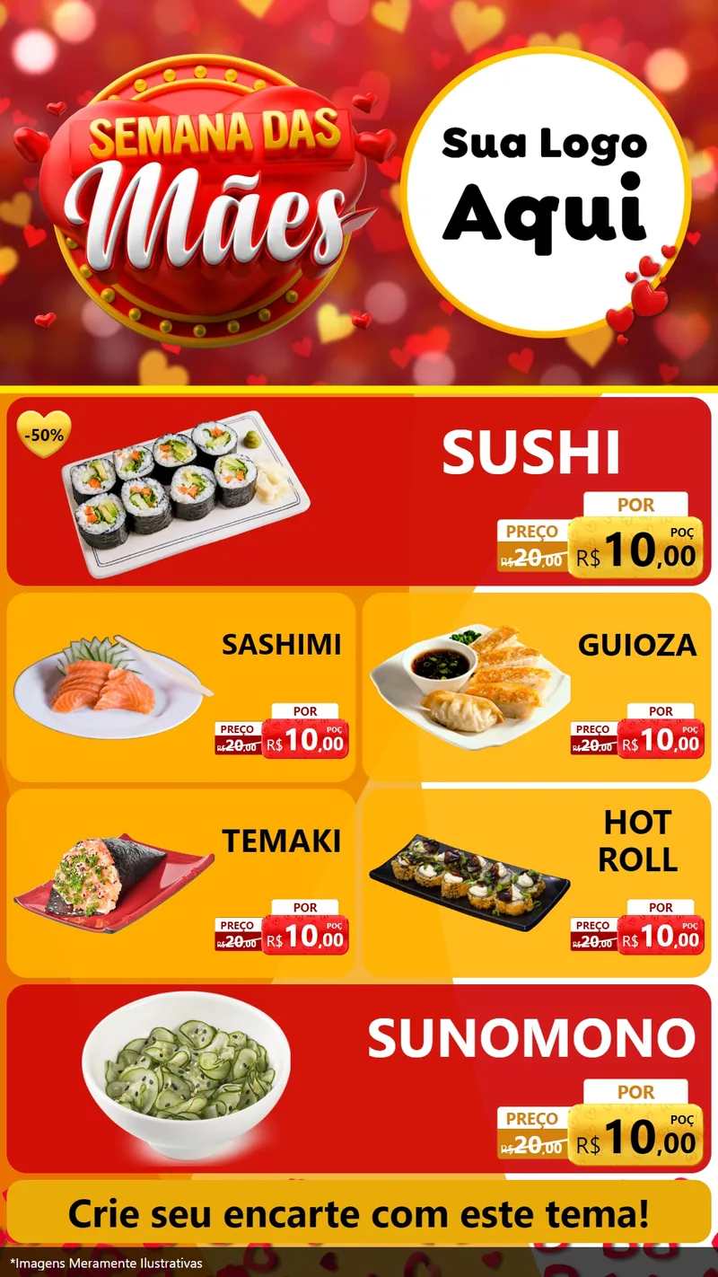 Modelo de TV para TV Vertical com o tema Semana das Mães para Comida japonesa