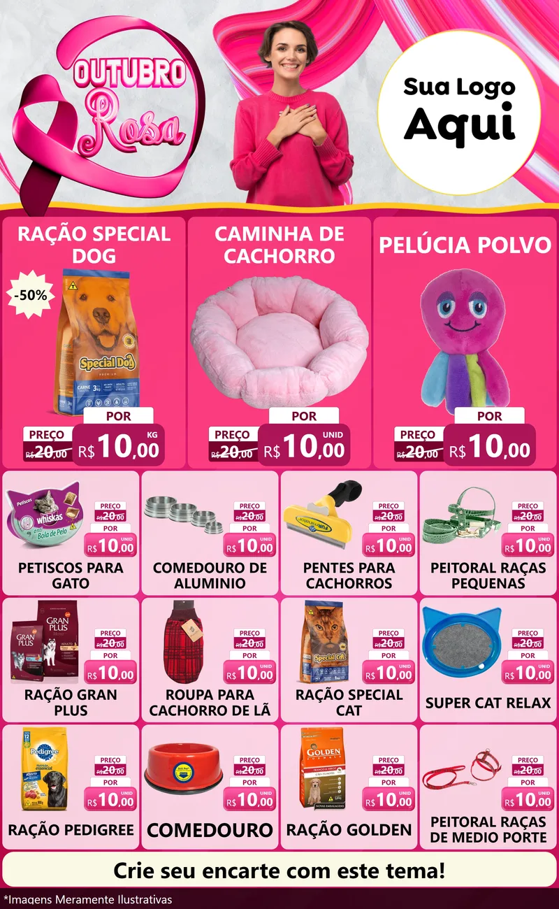 Modelo de Encarte para Encarte Grande com o tema Outubro Rosa para Pet Shop