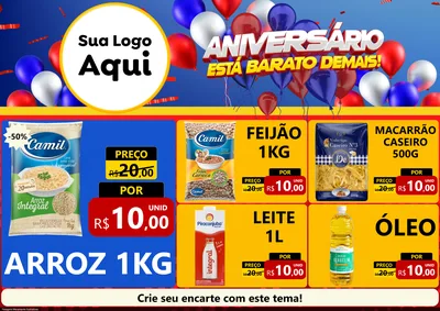 Modelo de Encarte para Encarte A4 Horizontal com o tema Aniversário para Supermercado
