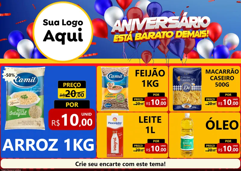 Modelo de Encarte para Encarte A4 Horizontal com o tema Aniversário para Supermercado