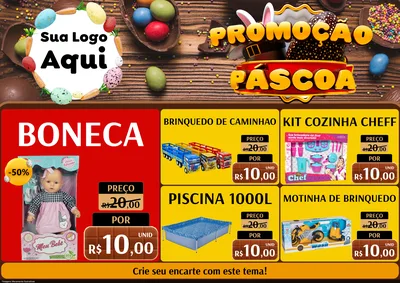 Modelo de Encarte para Encarte A4 Horizontal com o tema Promoção Páscoa para Brinquedos