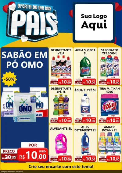 Modelo de Encarte para Encarte A4 Vertical com o tema Oferta Do Dia Dos Pais para Produtos de Limpeza