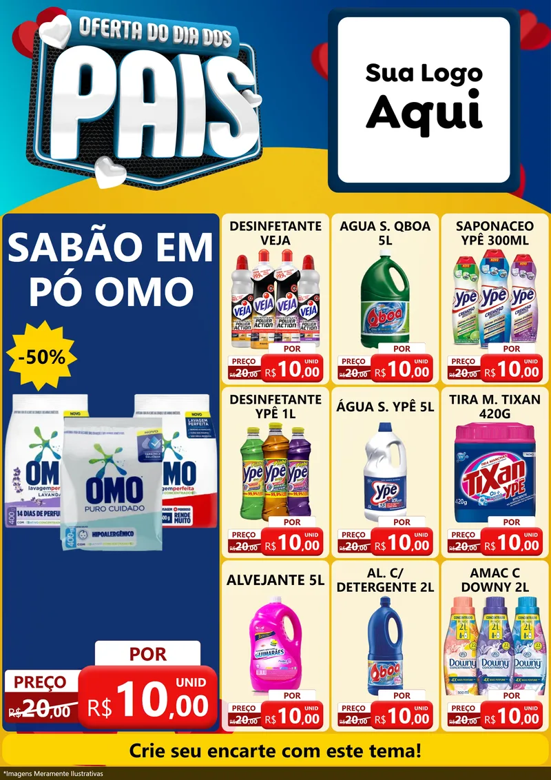 Modelo de Encarte para Encarte A4 Vertical com o tema Oferta Do Dia Dos Pais para Produtos de Limpeza