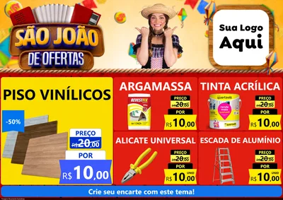 Modelo de Encarte para Encarte A4 Horizontal com o tema São João de Ofertas para Material para Construção