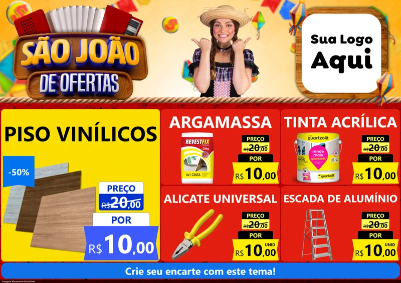 Modelo de Encarte para Encarte A4 Horizontal com o tema São João de Ofertas para Material para Construção