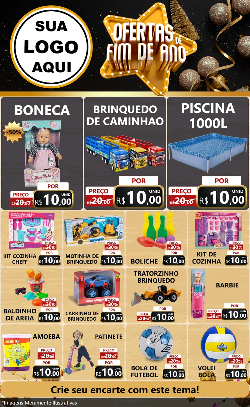 Modelo de Encarte para Encarte Grande com o tema Ofertas de Fim de Ano para Brinquedos