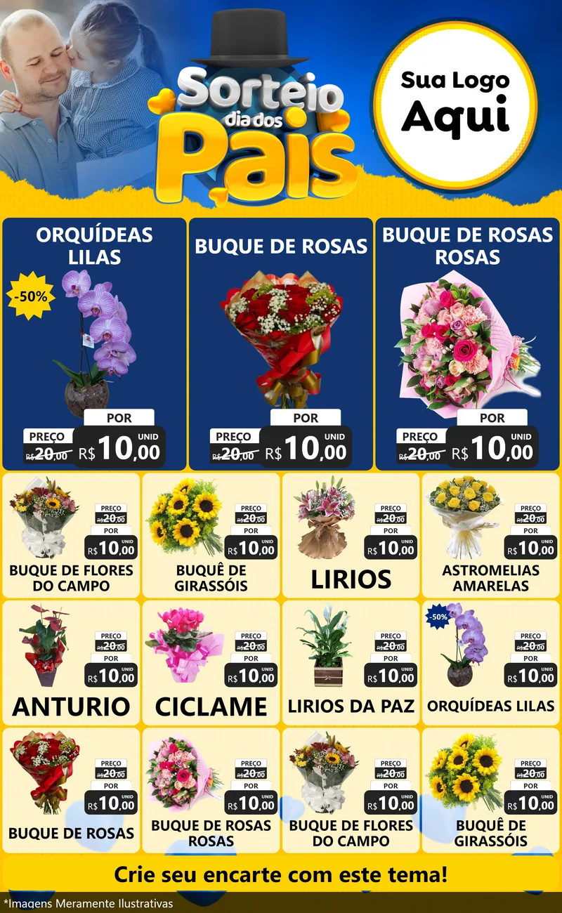 Modelo de Encarte para Encarte Grande com o tema Sorteio Dia Dos Pais para Floricultura e jardim
