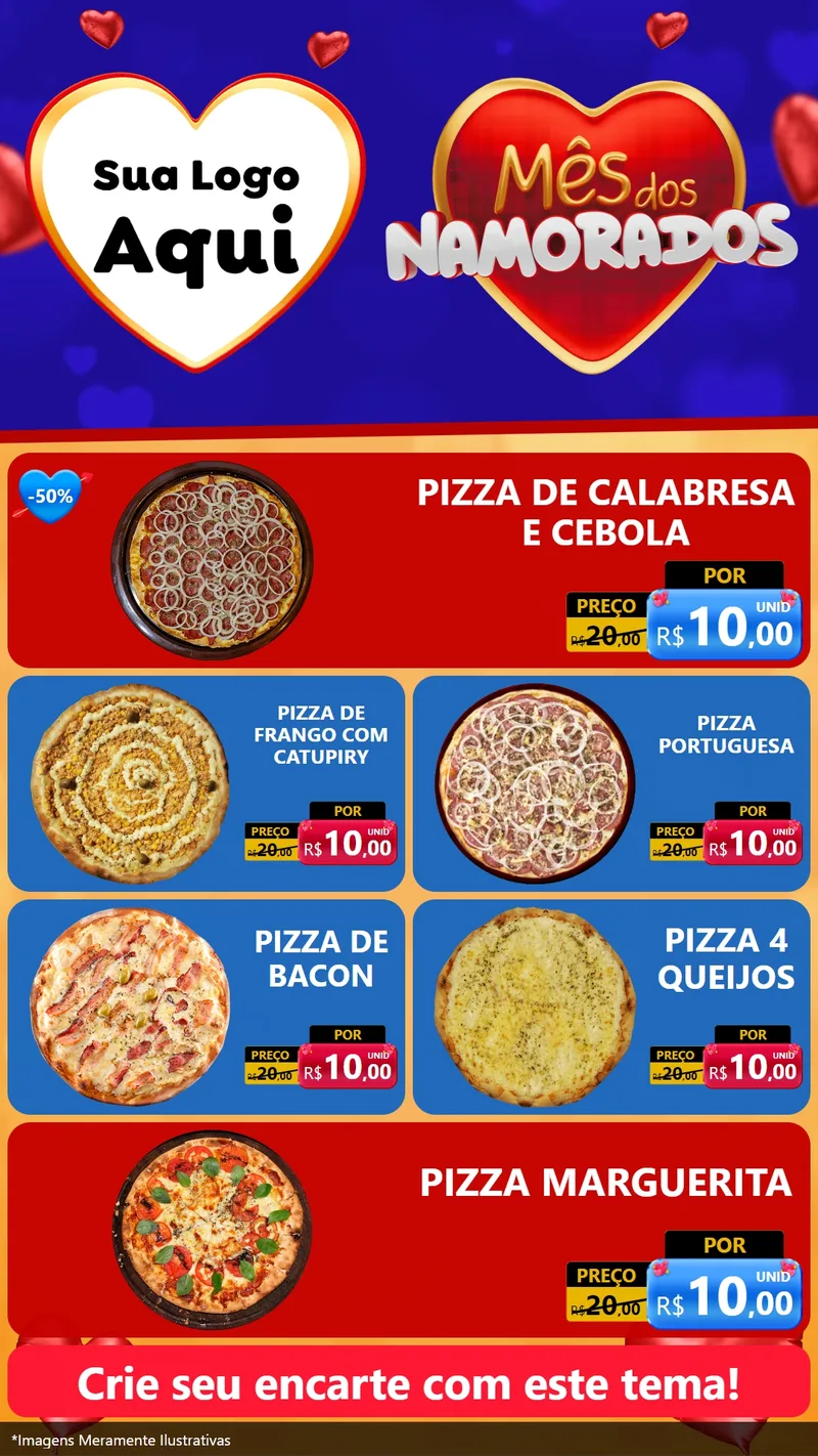 Modelo de TV para TV Vertical com o tema Mês dos Namorados para Pizzaria