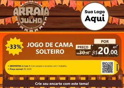 Modelo de Cartaz para Cartaz A4 Horizontal com o tema Arraiá de Julho - Junina para Cama, Mesa e Banho