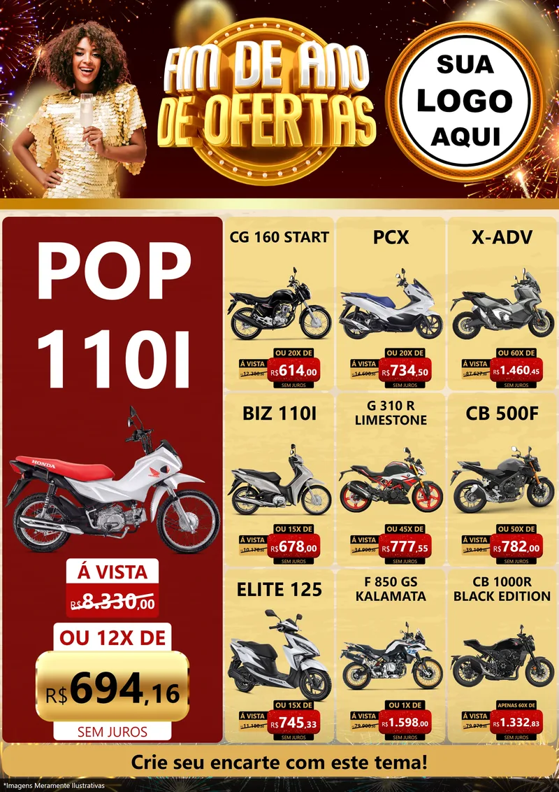 Modelo de Encarte para Encarte A4 Vertical com o tema Fim de Ano de Ofertas para Concessionaria de Motos