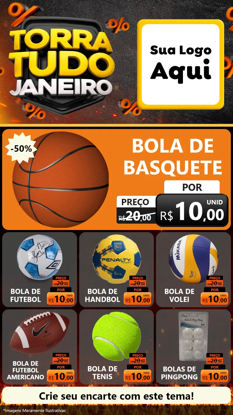 Modelo de Rede Social para Stories com o tema Torra Tudo Janeiro para Artigos Esportivos
