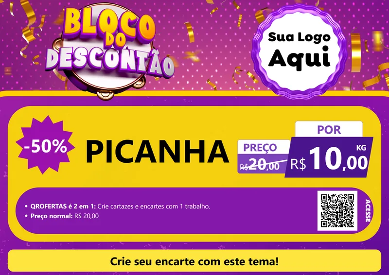 Modelo de Cartaz para Cartaz A4 Horizontal com o tema Bloco do Descontão para Açougue