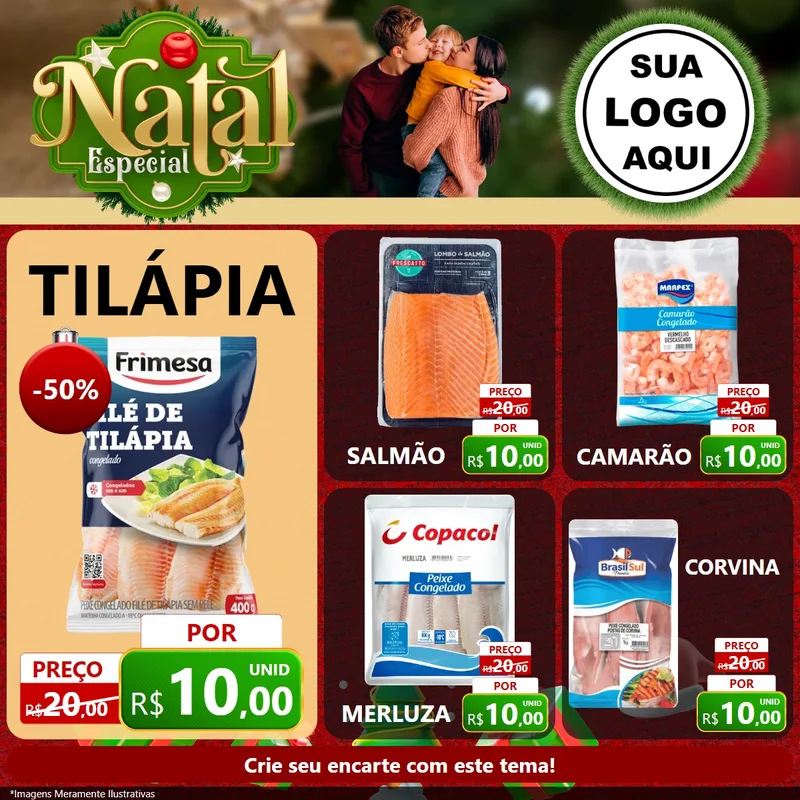 Modelo de Rede Social para Feed Facebook com o tema Natal Especial para Peixaria