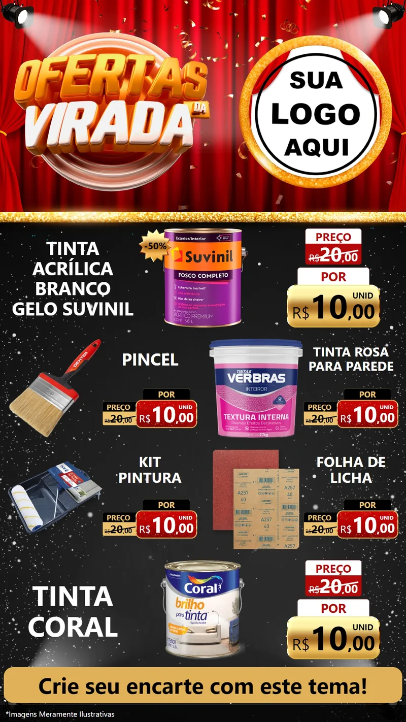 Modelo de TV para TV Vertical com o tema Ofertas da Virada para Tintas e Ferramentas