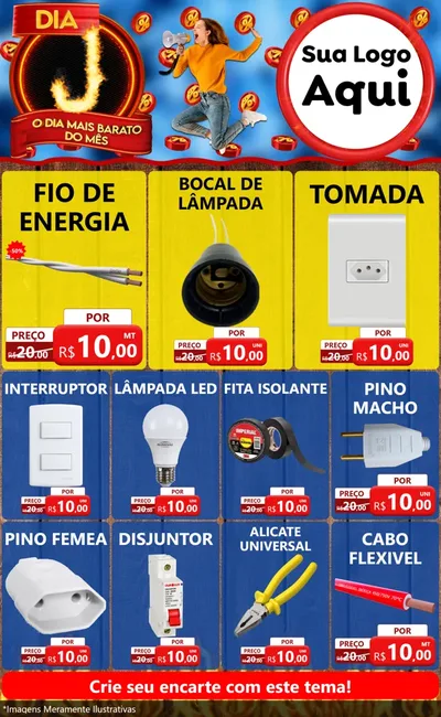 Modelo de Encarte para Encarte Grande com o tema Dia J - O Dia Mais Barato Do Mês para Materiais Elétricos