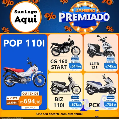 Modelo de Rede Social para Feed Facebook com o tema Janeiro Premiado para Concessionaria de Motos