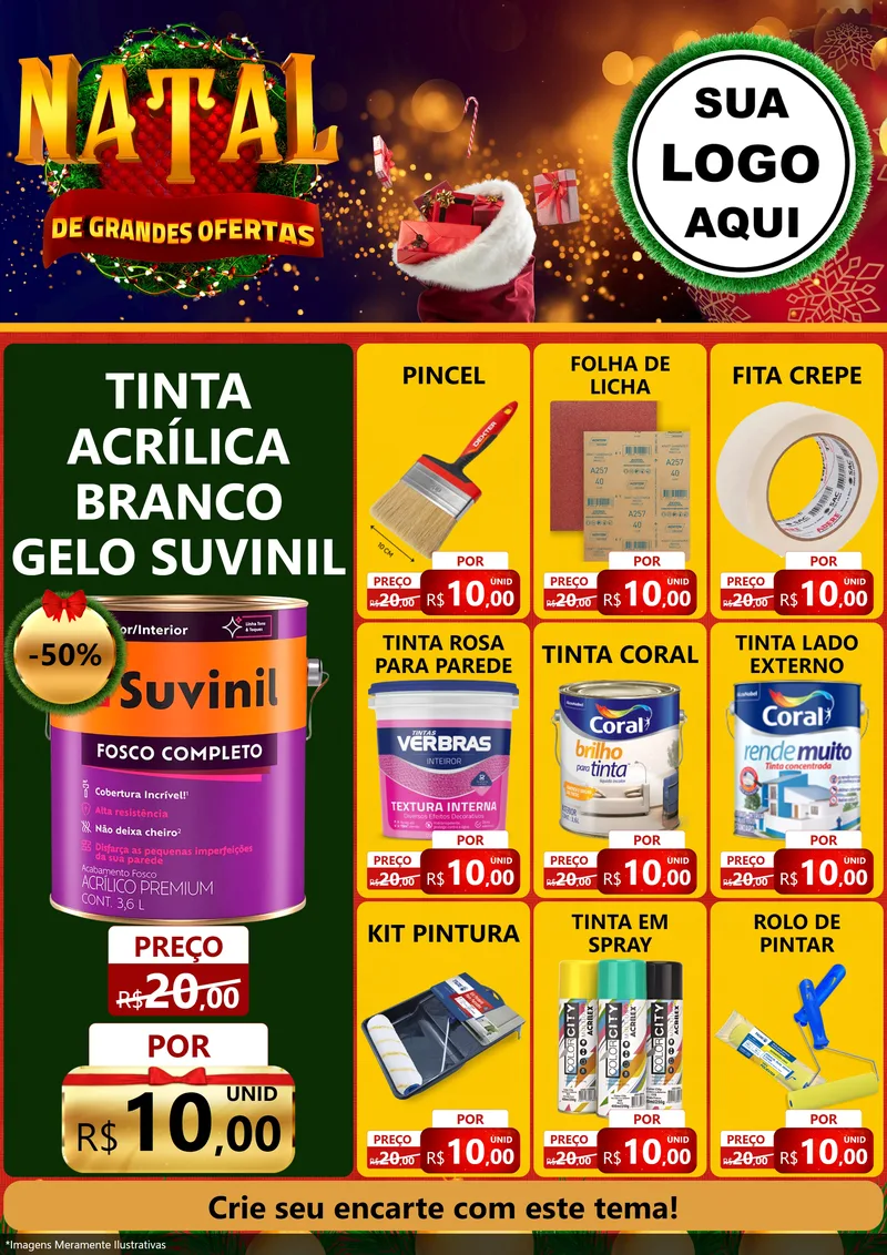 Modelo de Encarte para Encarte A4 Vertical com o tema Natal de Grandes Ofertas para Tintas e Ferramentas
