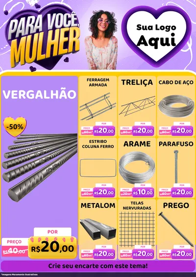 Modelo de Encarte para Encarte A4 Vertical com o tema Para Você, Mulher para Ferragens
