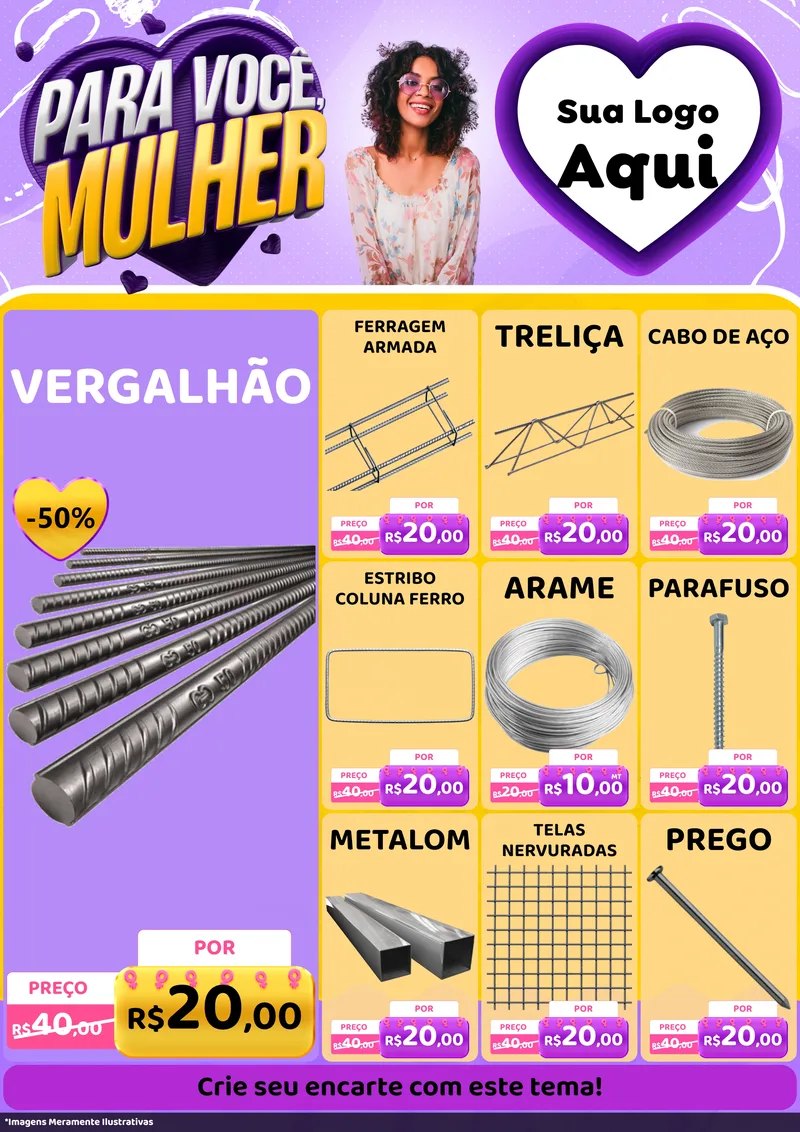 Modelo de Encarte para Encarte A4 Vertical com o tema Para Você, Mulher para Ferragens