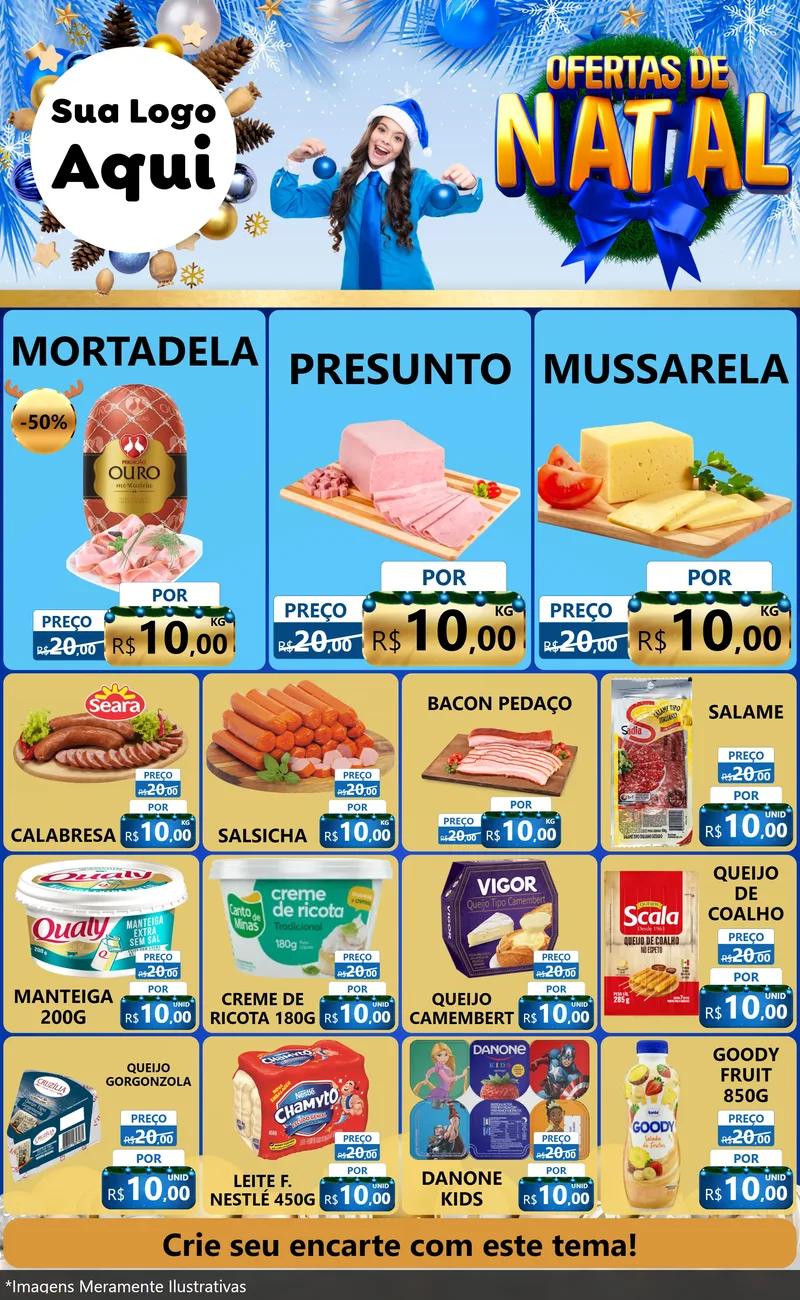 Modelo de Encarte para Encarte Grande com o tema Ofertas de Natal para Frios e Laticínios