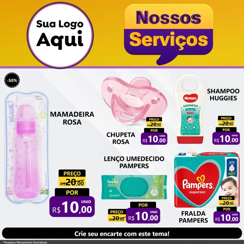 Modelo de Rede Social para Feed Facebook com o tema Nossos Serviços para Bebês